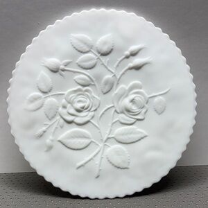 Vintage Imperial Milk Glass cake, wall, buffet plate. Raised Roses